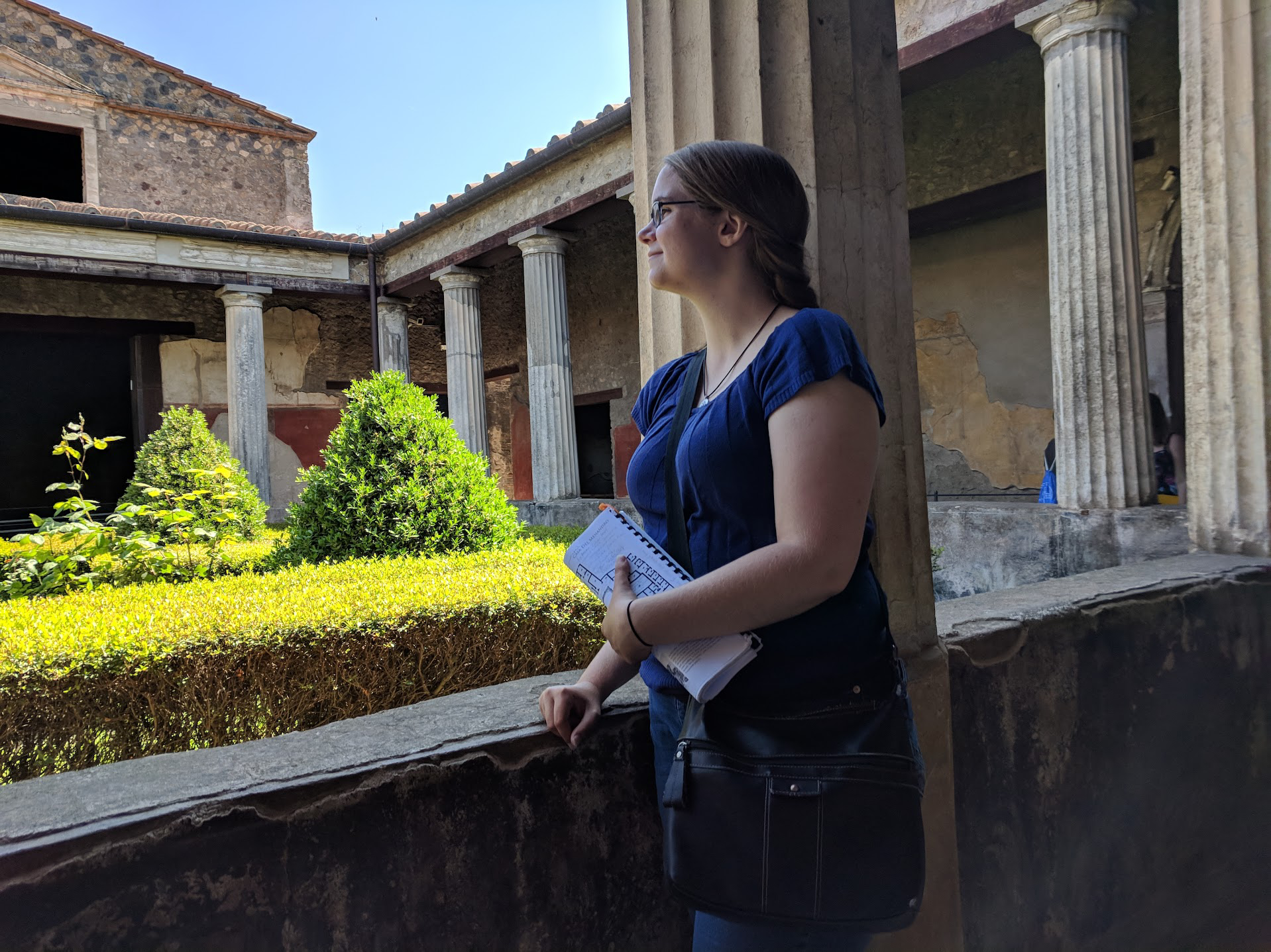 Astrid taking notes at a Pompeii peristyle